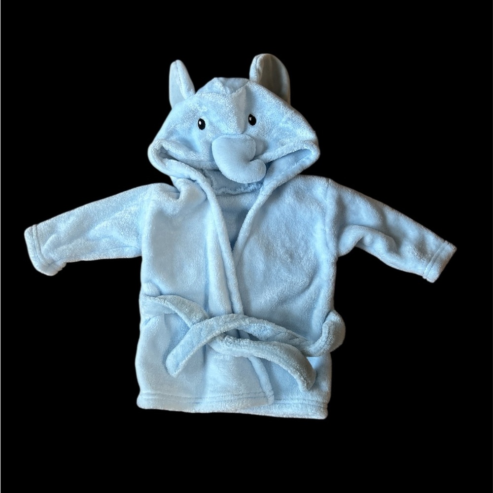 HUDSON BABY HB 0-9mo Unisex Baby Lt Blue Plush Elephant Bathrobe towel Pool Tub